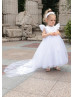 Feifei Sleeves White Lace Tulle Flower Girl Dress Communion Dress